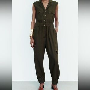 Zara khaki sleveless jumpsuit size L